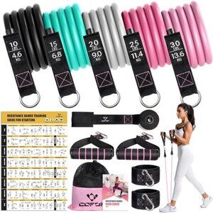 Bands with Handles for Women, 5 Level Exercise Bands Workout Bands